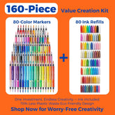 80 Colors ClickLink Acrylic Markers with 80 Ink Refills (64 Classic+12 Metallic+4 Glitter) (160 Pieces Total) - Funto